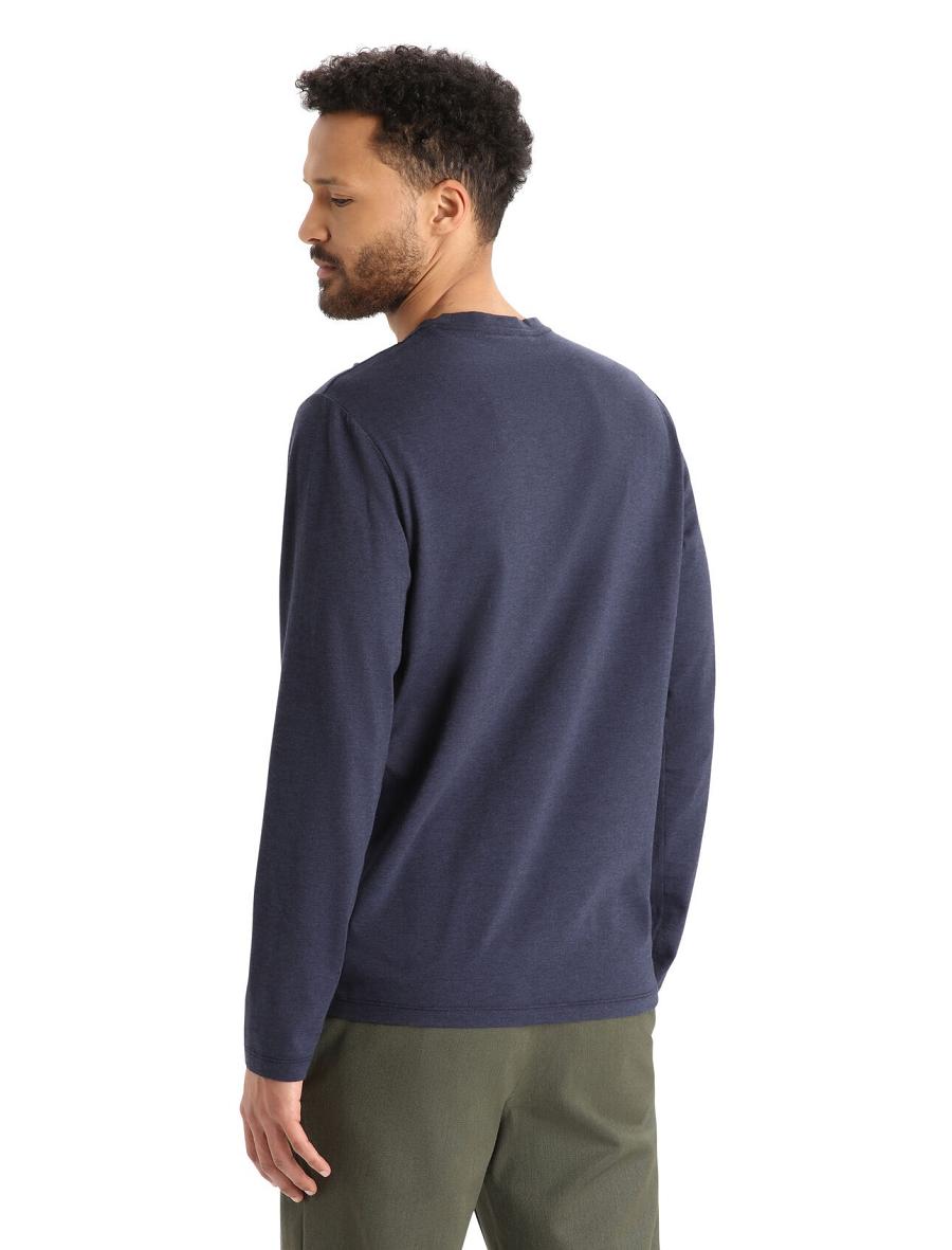 Midnight Navy Icebreaker Merino Central Classic T-Shirt Canopy Camper Men's Long Sleeve | AU 1224FDNM